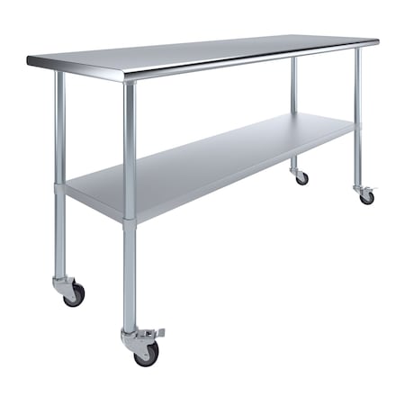 Amgood 24 in. x 72 in. Stainless Steel Table with Wheels AMG WT-2472-WHEELS